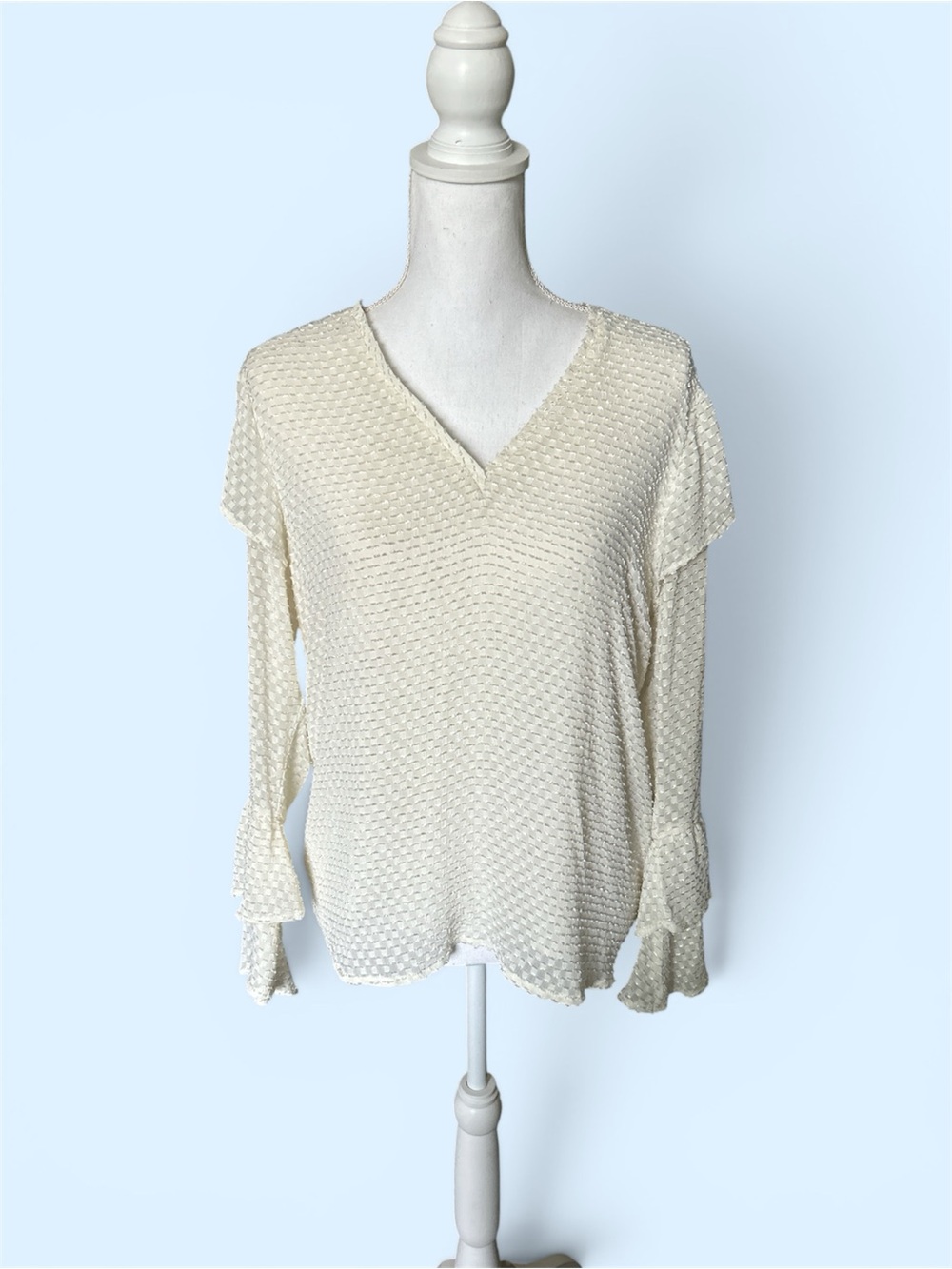 $5 a new day Cream Textured V-Neck Blouse